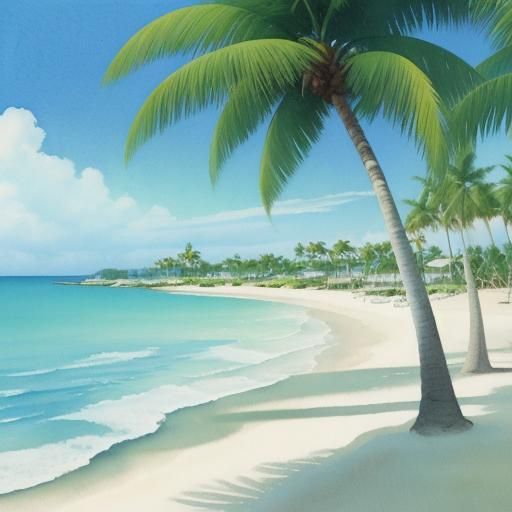 Vintage Beach Scene Postcard in Watercolor Style