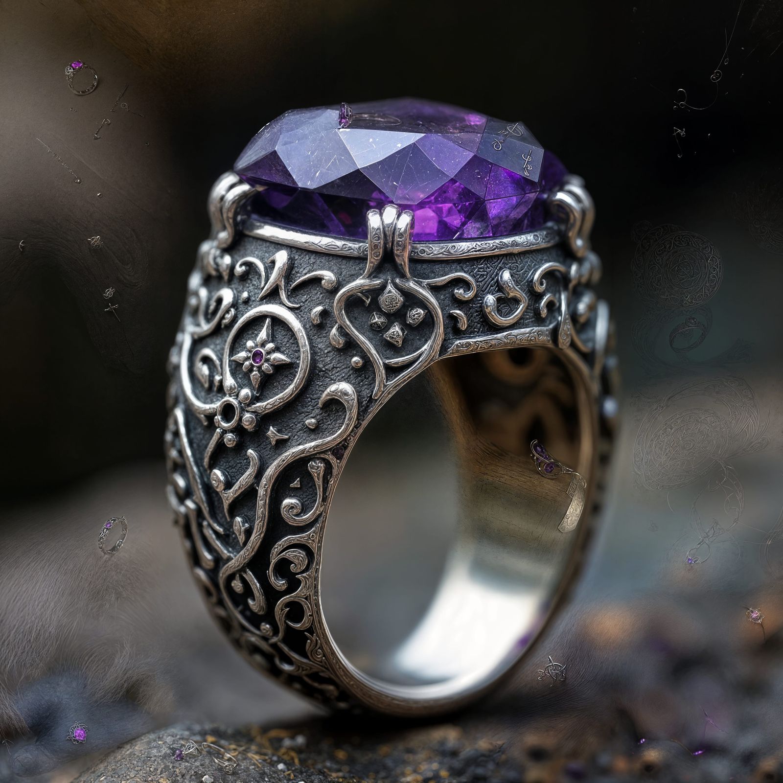 Fantasy Ring Ornamented with Music and Wind Runes