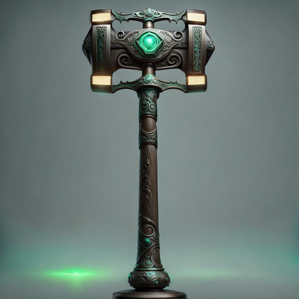 Magical Glowing Runes on Intricate Iron Hammer