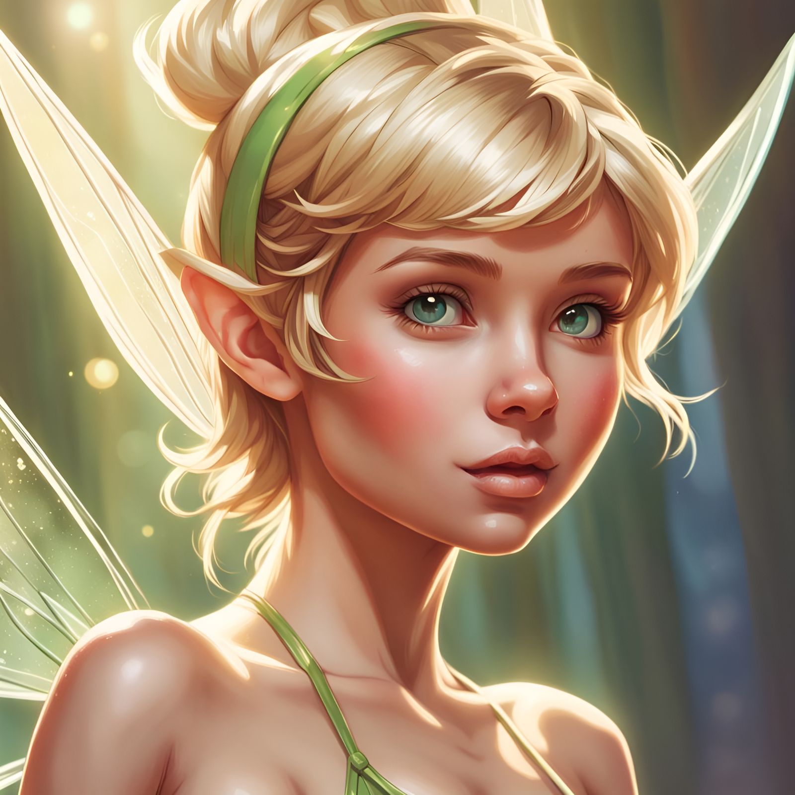 Tinkerbell Portrait in Bikini, Hyperdetailed Art Nouveau Sty...