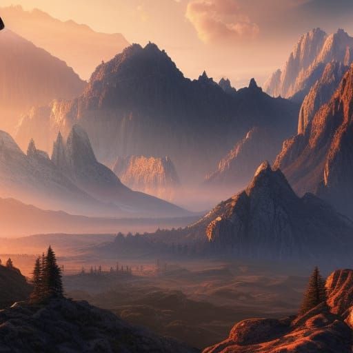 Epic Sunrise Over Mountain Range: Digital Matte Painting