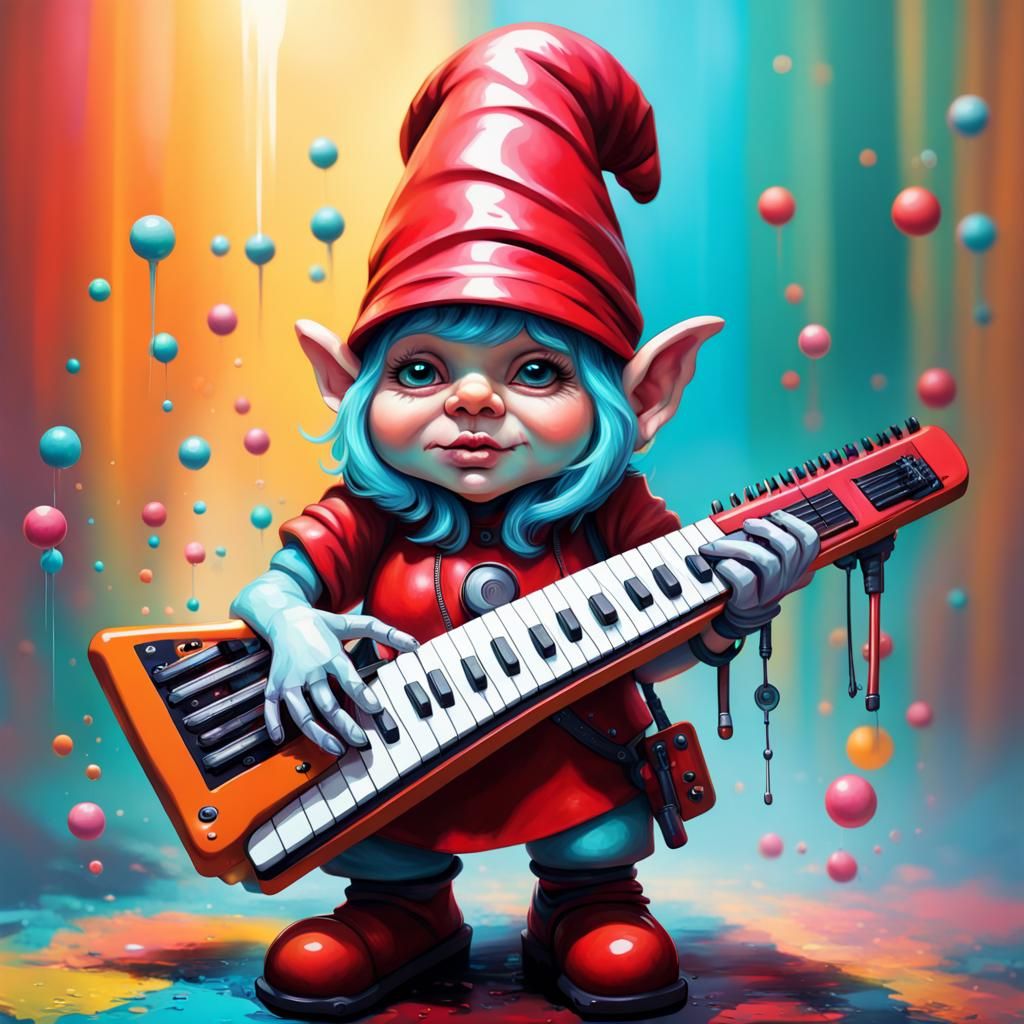 Robotic Gnome Rocking a Keytar: Hyperrealistic Art