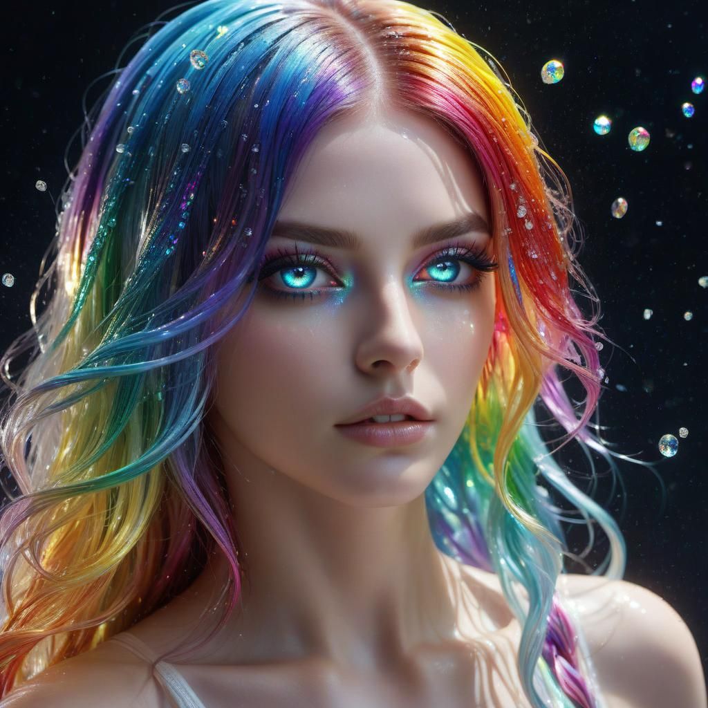 Rainbow Woman with Shattering Glass Skin: Hyperrealistic Art