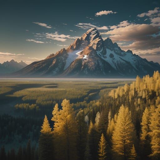 Majestic Grand Teton Peaks Under Heavenly Sunshine