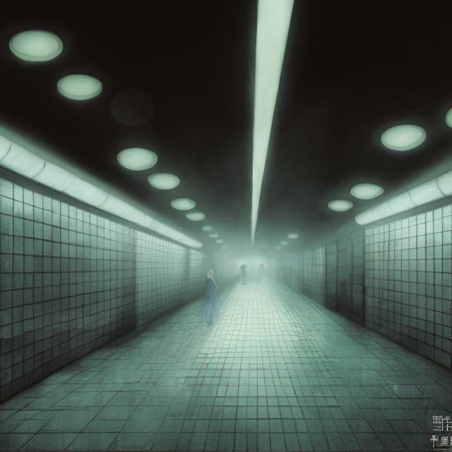 Eerie Subway Station Illustration in Brutalist Style