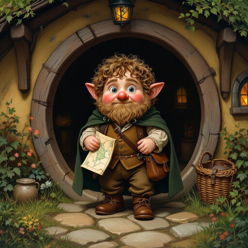 Realistic Portrait of Bilbo Baggins in Hobbit Hole