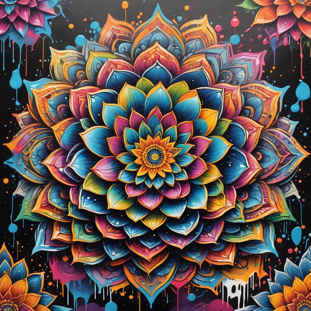 Colorful Mandala Lotus in Graffiti Art Style