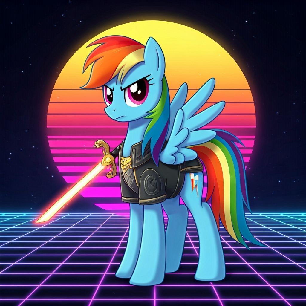 Rainbow Dash Wind Mage Knight in Synthwave Style