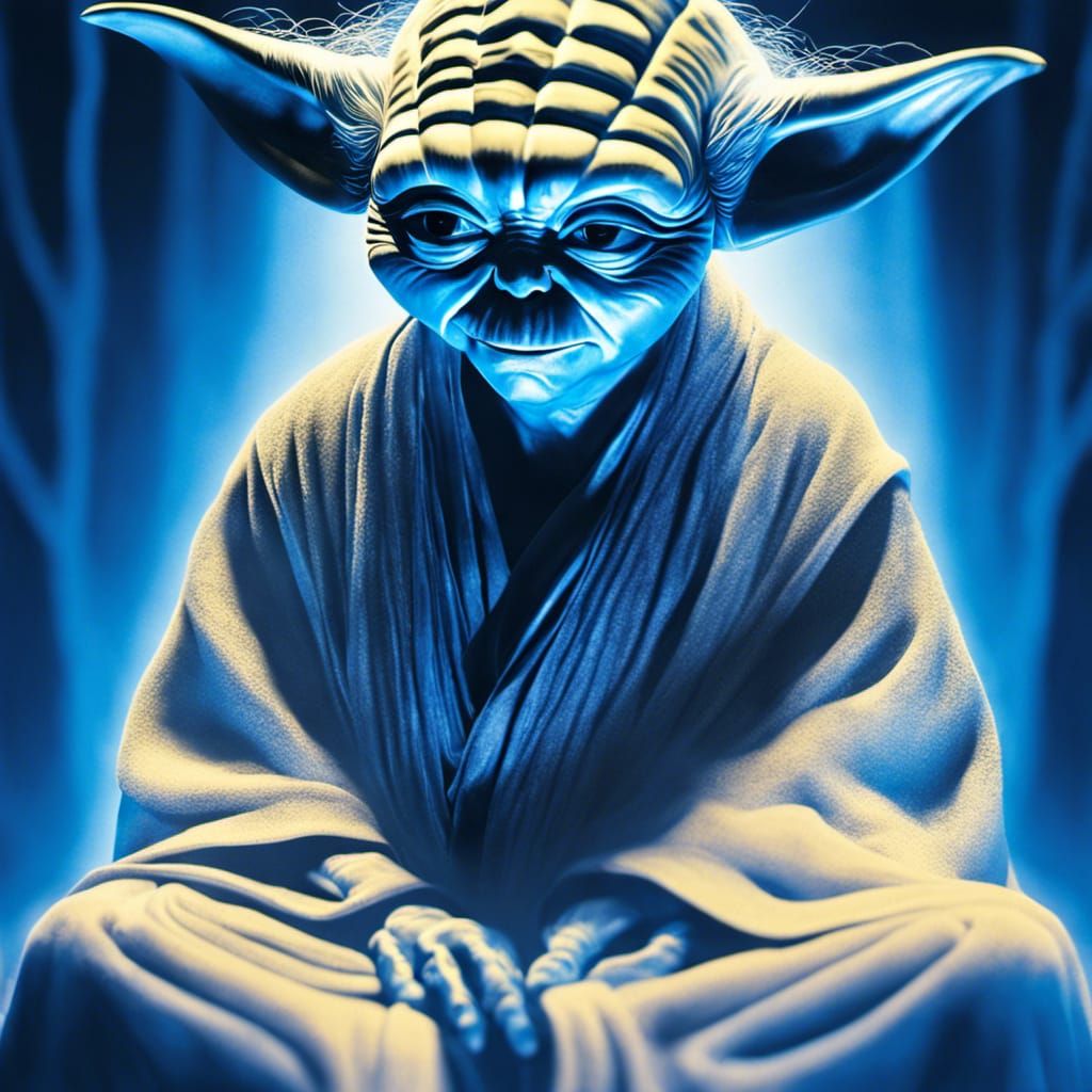 Translucent Force Ghost of Yoda in Blue Light