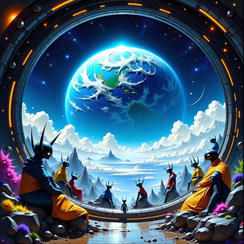 Aliens Study Earth from Spaceship Window