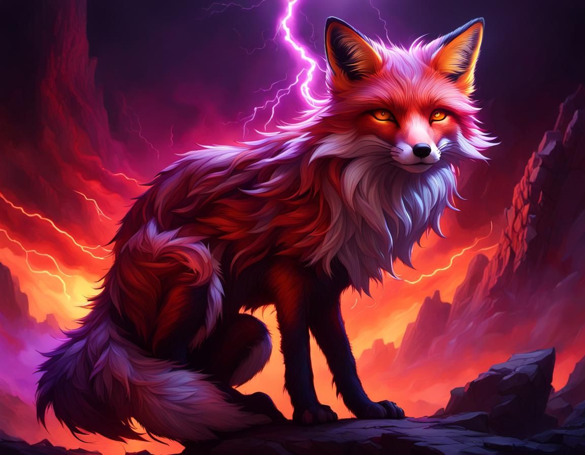 Gradient Fox with Dark Magic Lightning in Fantasy Art