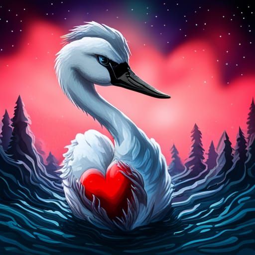 Cartoon Swan with Heart in Graffiti Style
