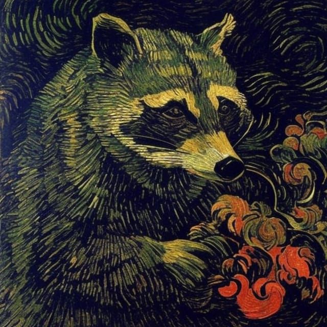 Raccoon in Post-Impressionist and Futurist Styles