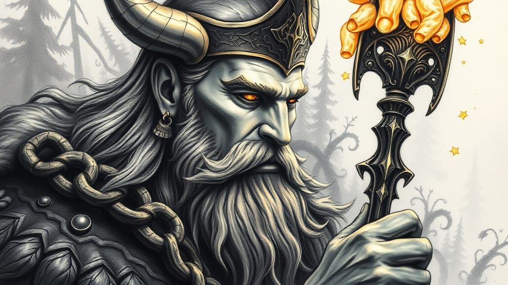 Bragi, God of Poetry and Music, in Vibrant Art Nouveau Style