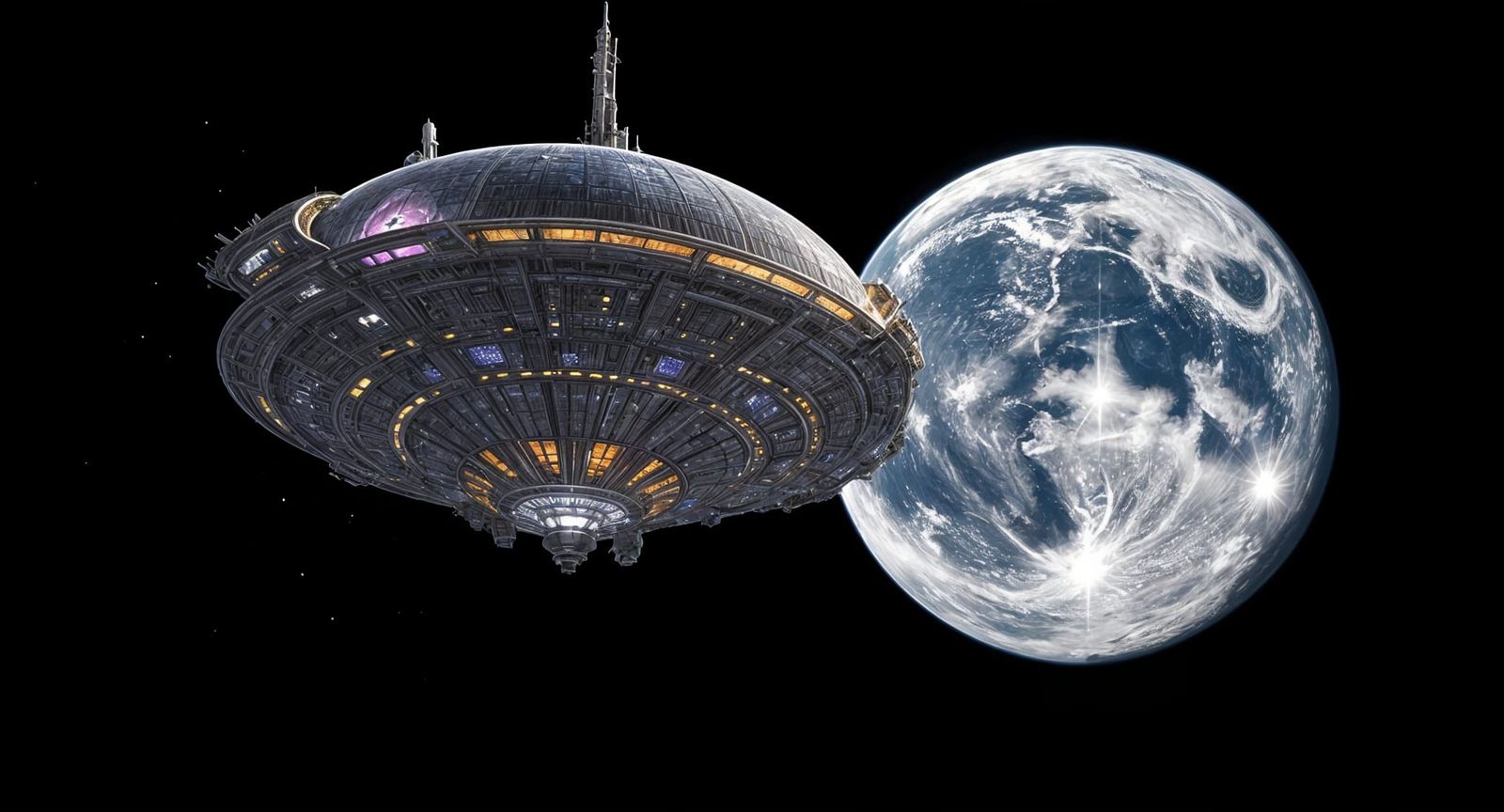 Generational Starship With Gardens and Domes in Deep Space