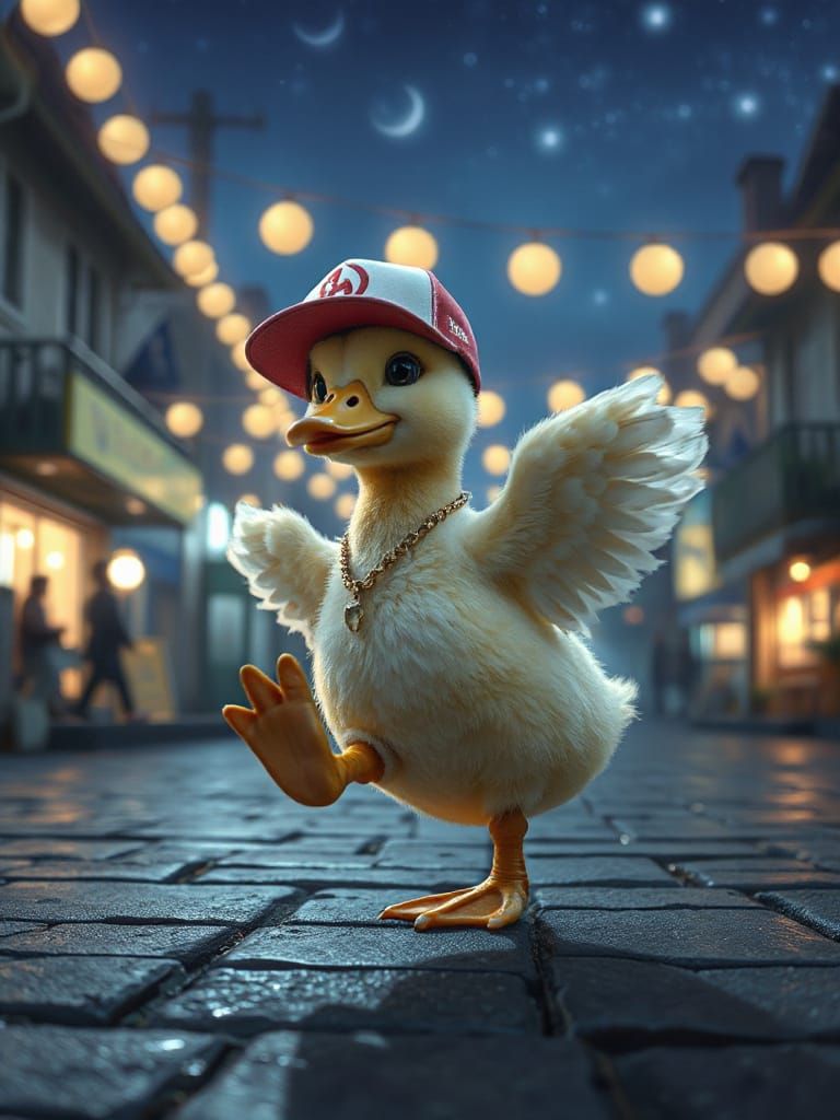 Hiphop Duckling Breakdancing at Night: Anime Style