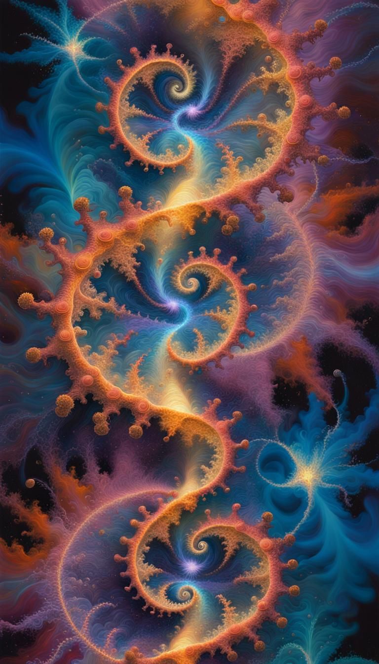 Cosmic Surrealist Oil Painting of Fractal Dreamscape