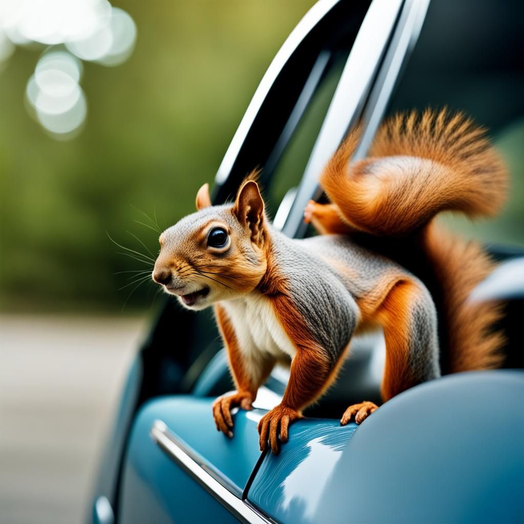 Squirrel Driving Car: Professional Color Portrait