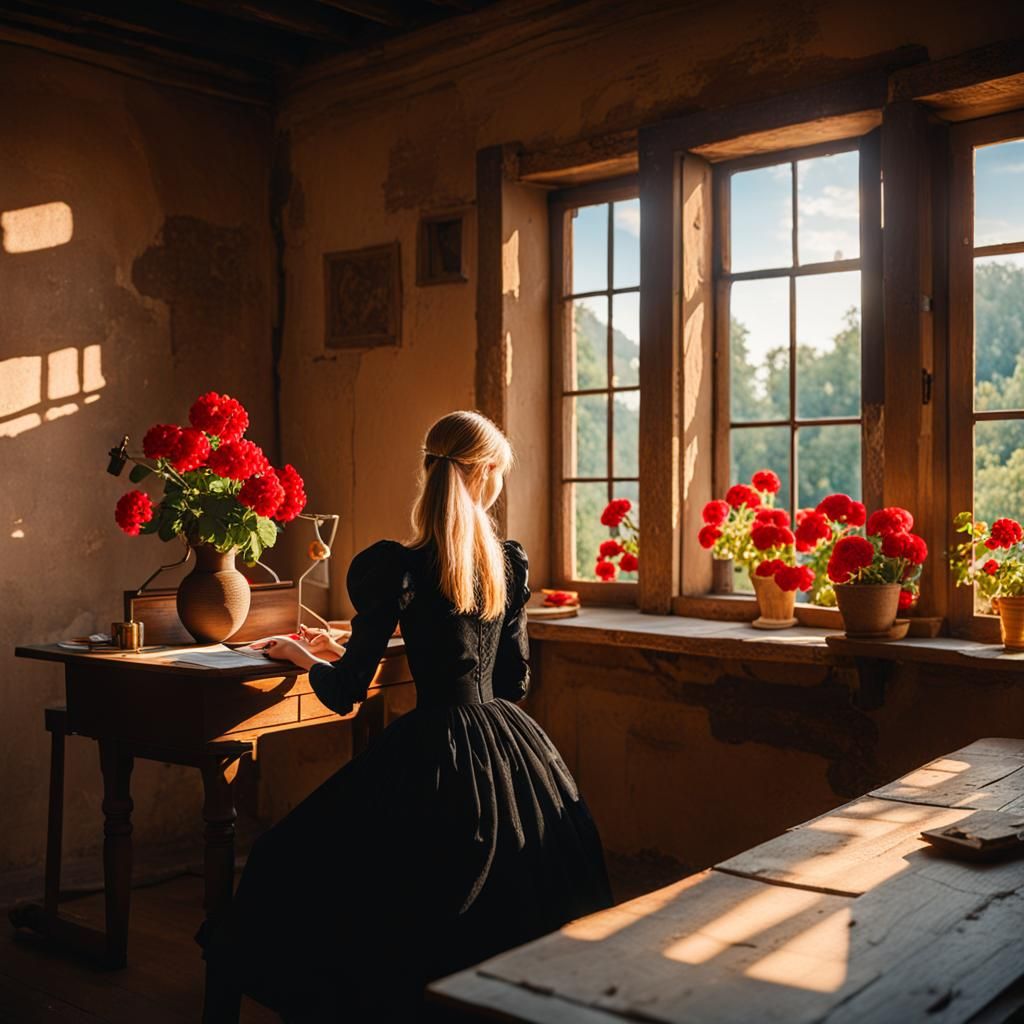 Teenager Embroidering, Cubist Style