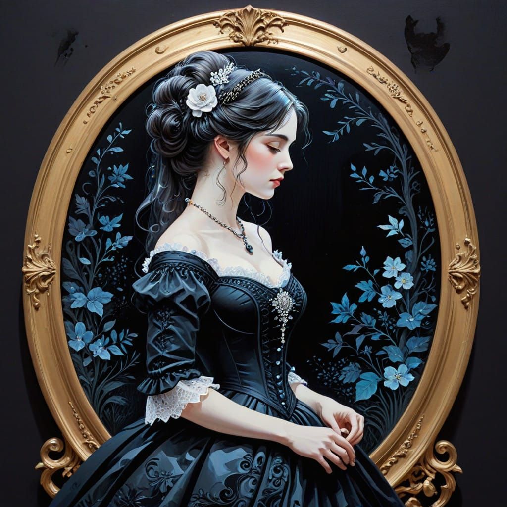 Victorian Bride Silhouette in Dark Contrast Anime Style