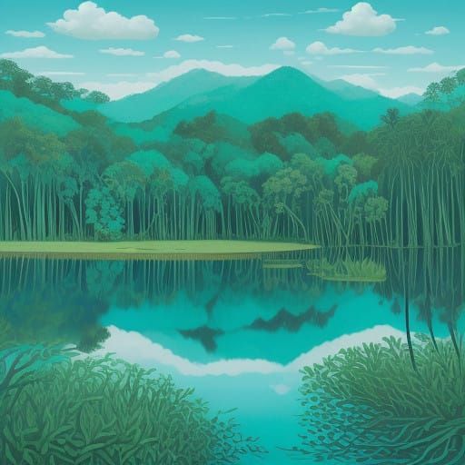 Dreamlike Teal Mountains in Vibrant Landscape