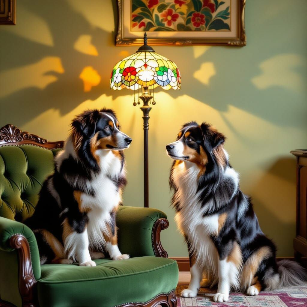 German Shepherd Relaxing in Art Nouveau Lounge