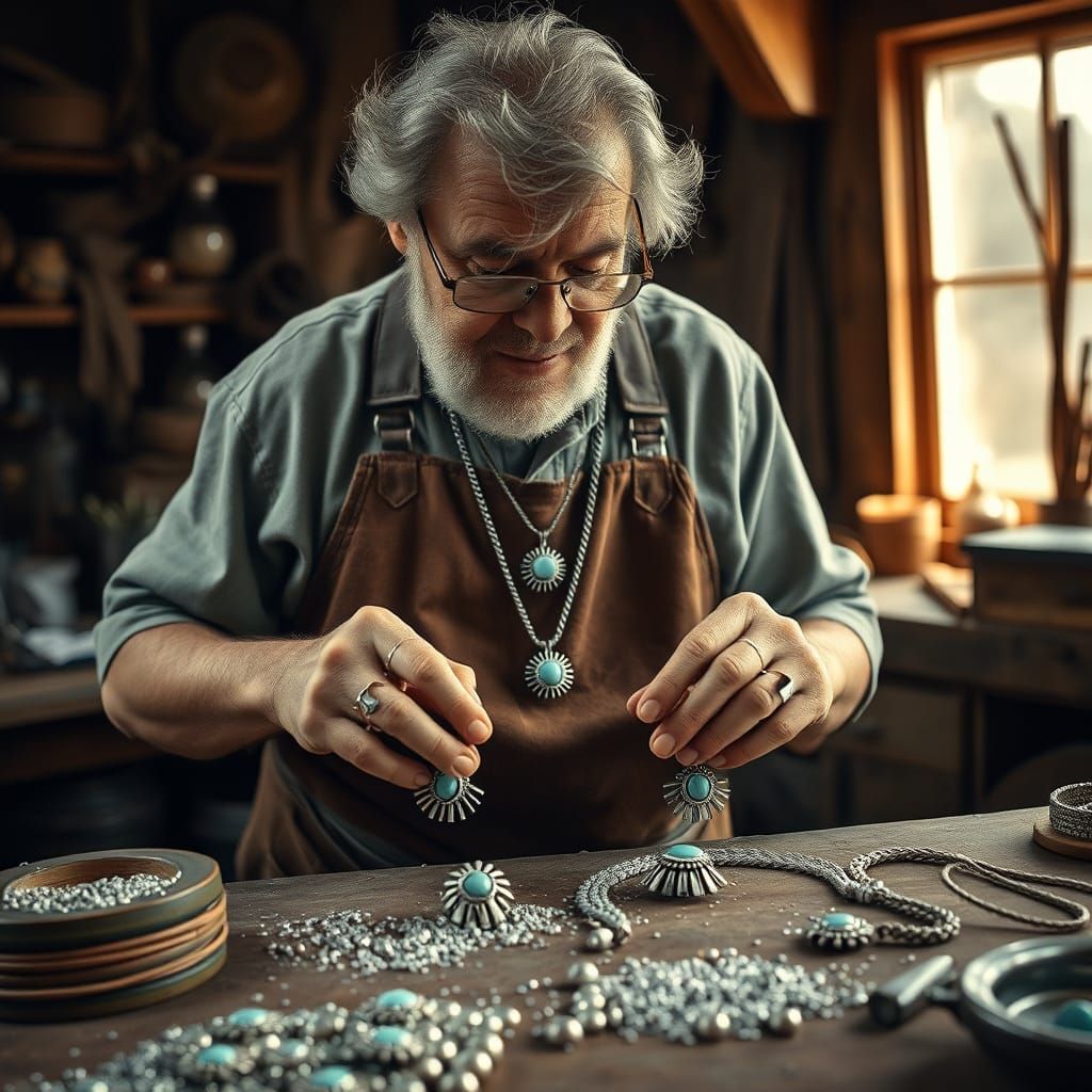 Silversmith Crafts Squash Blossom Necklaces: Vintage Photogr...
