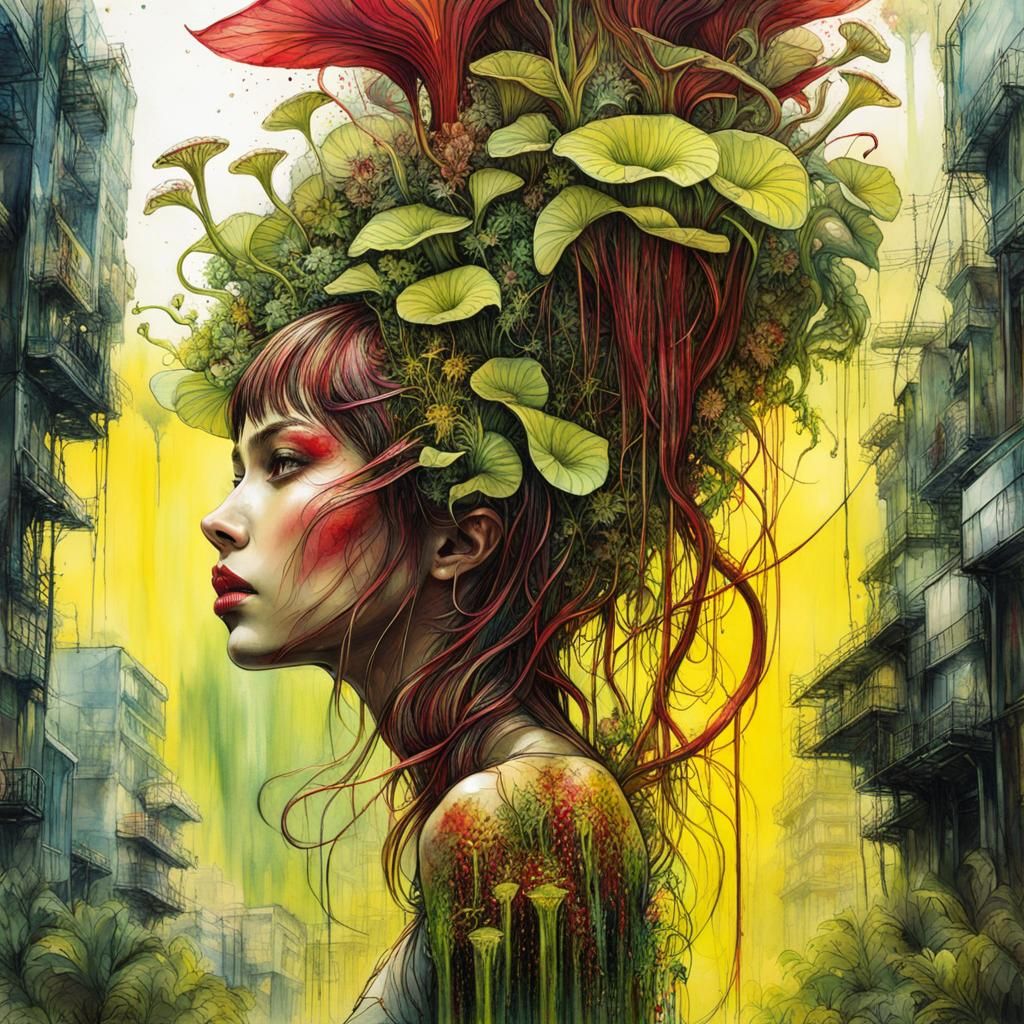 Cybernetic Carnivorous Plant in Neon Wasteland