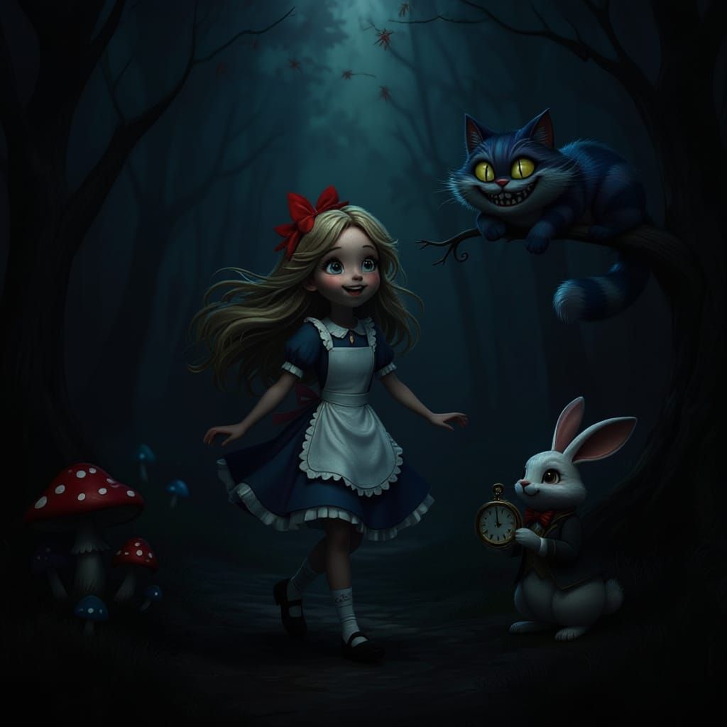 Enchanted Autumn Forest with Girl and Whimsical Creatures