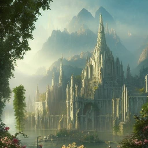 Golden Elven City of Marble Arches and Roses