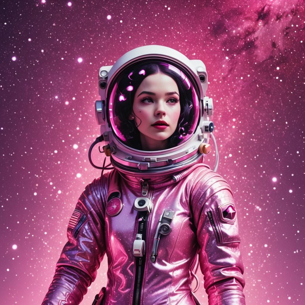 Snow White Cosmonaut Mermaid in Space, Synthwave Style