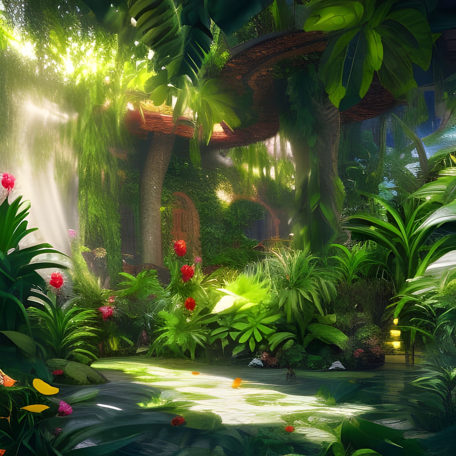 Tropical Flowers in a Secret Garden Paradise