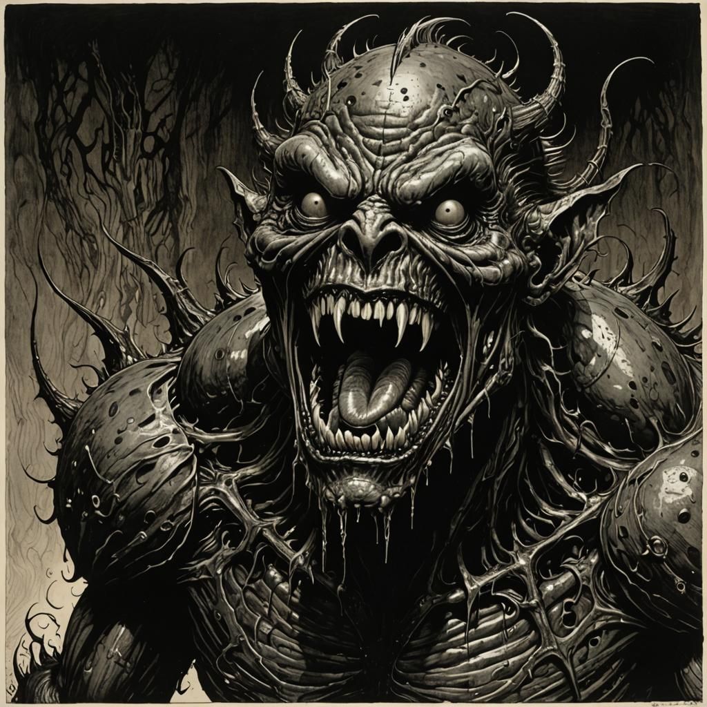 Grimdark Grendel Screaming in Etched Contemporary Art