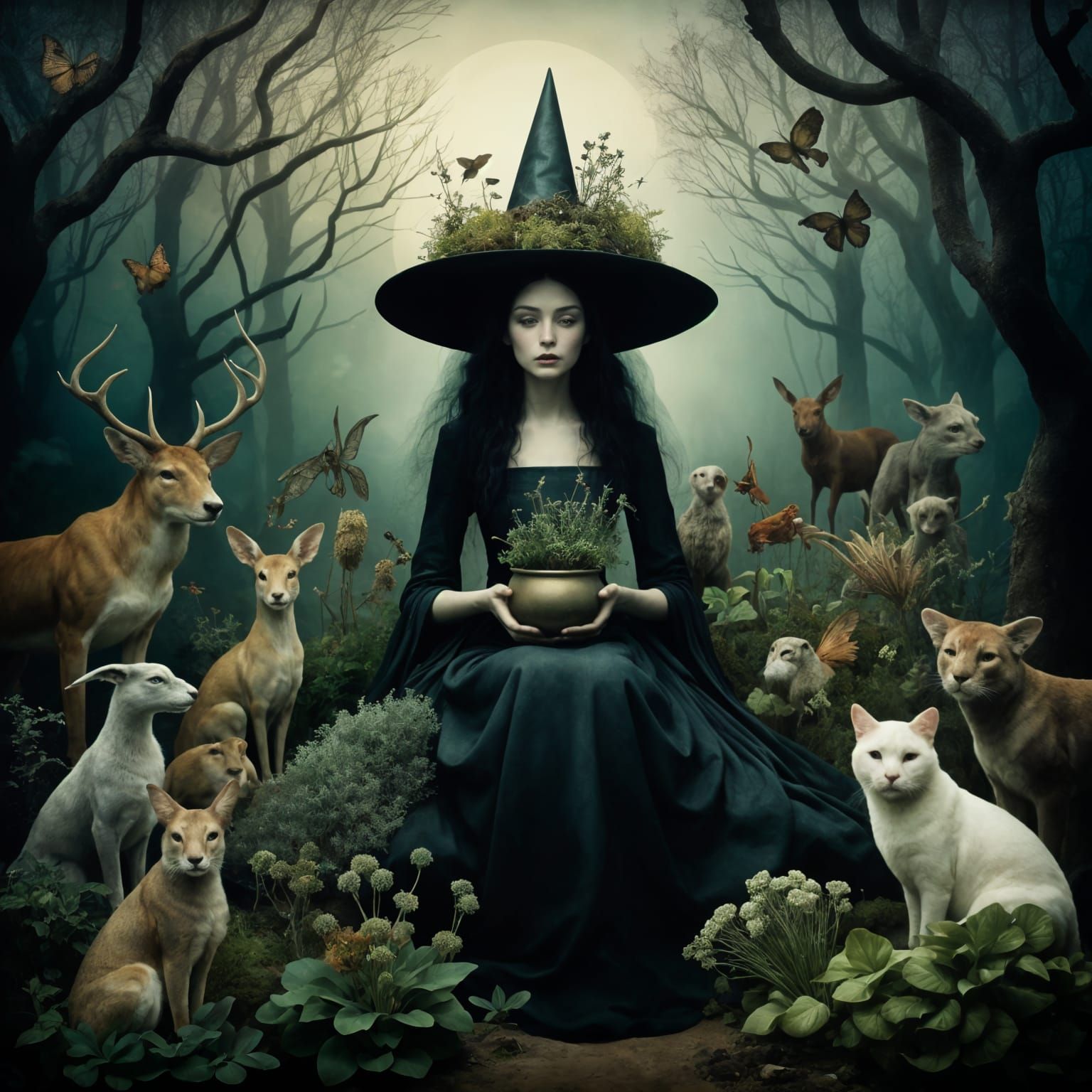 Enchanted Herb Witch in Whimsical Evening Light