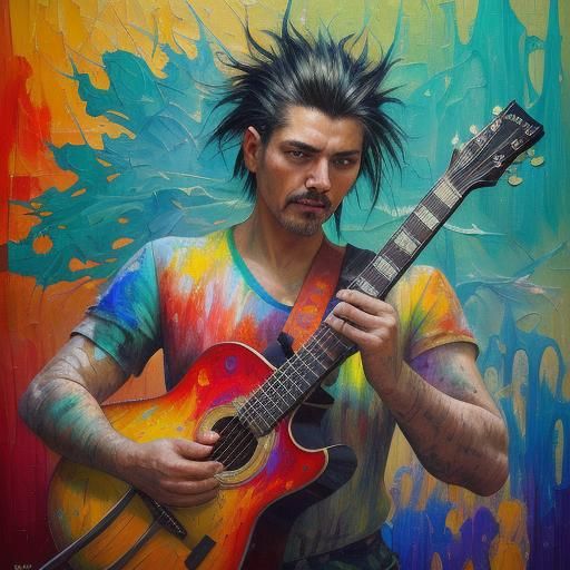 Surreal Urban Guitarist in Neo-Impressionist Style