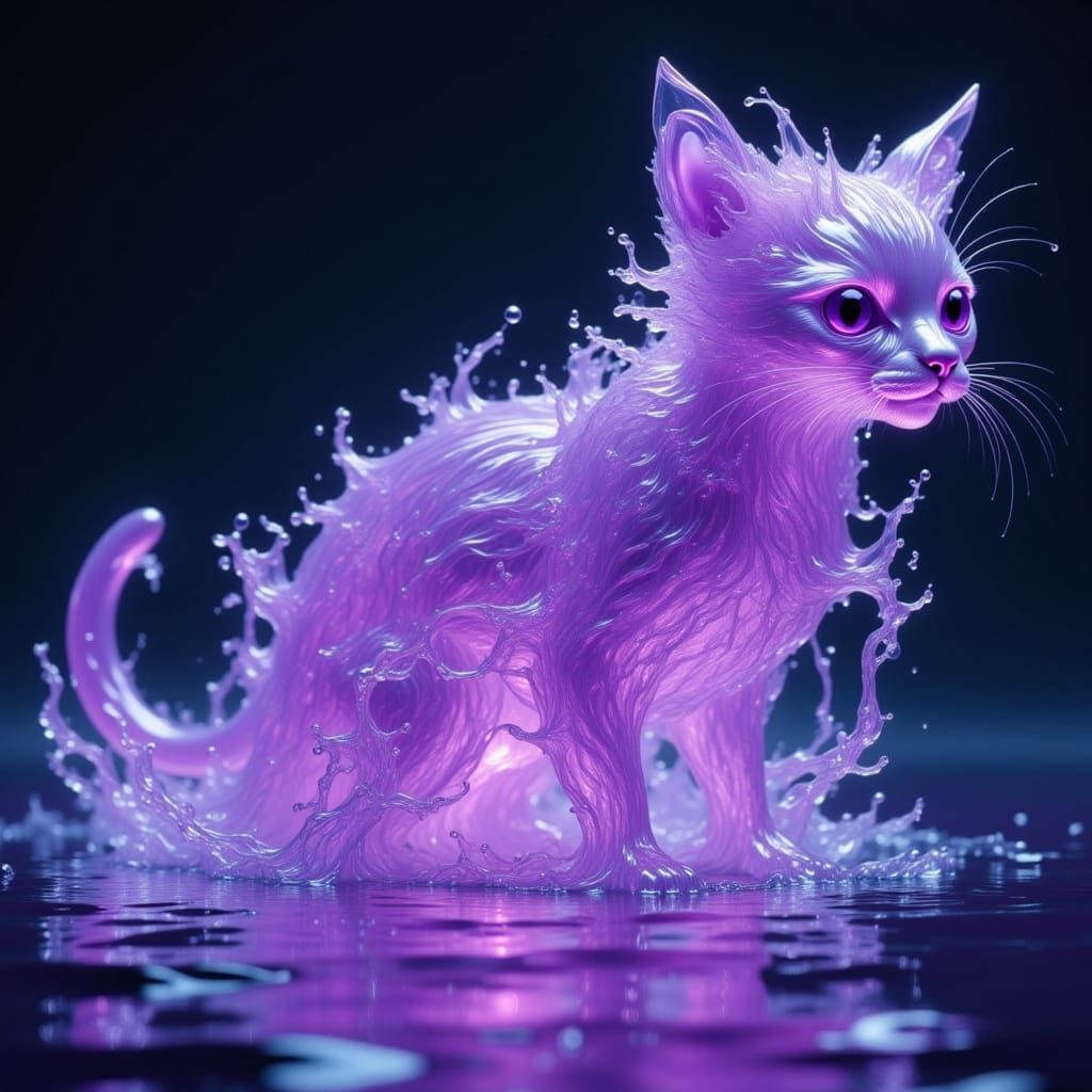 Majestic Cat of Shimmering Purple Water