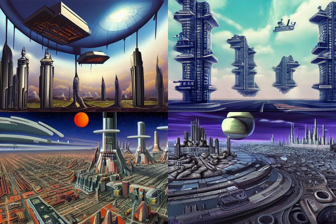 Surreal Sci-Fi Cityscape in Surrealist Style