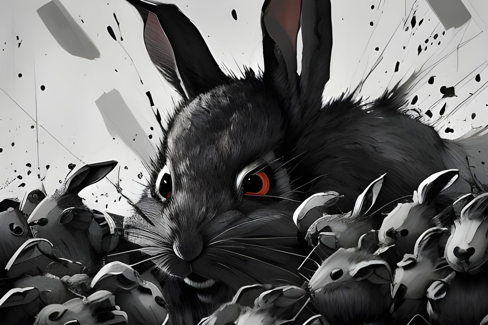 Terrifying Rabbit Rampage in Black and White