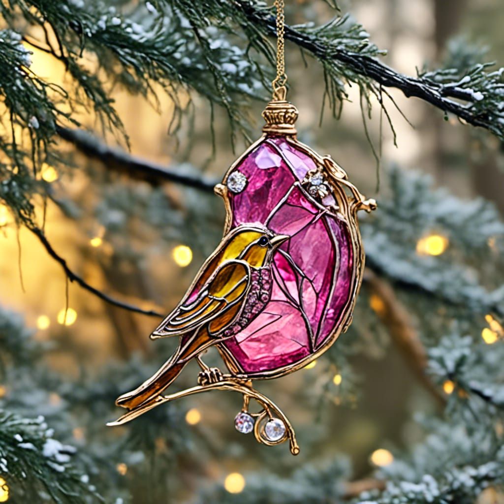 Stained Glass Canary Christmas Ornament