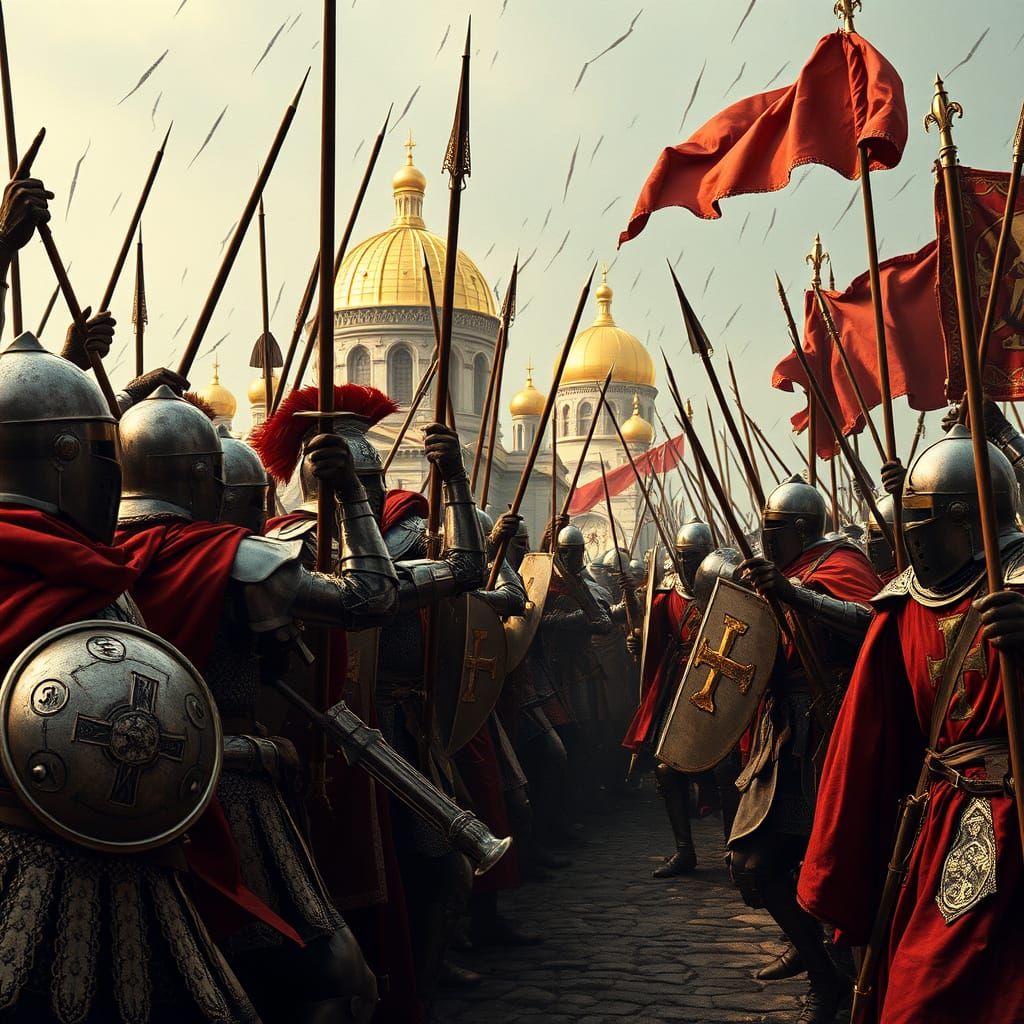 Byzantine Cataphracts Clash with Crusaders at Constantinople