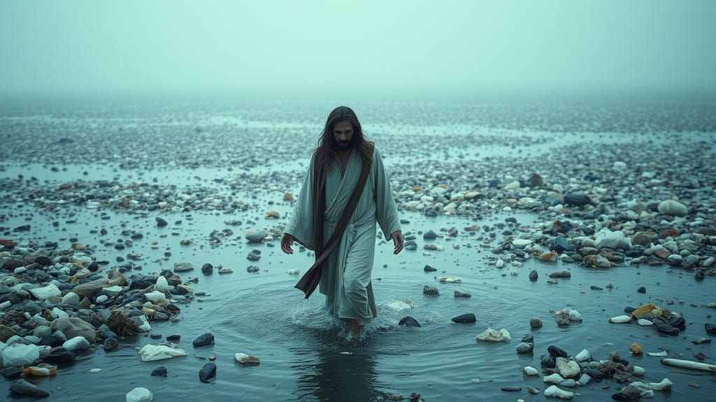 Jesus Walks on Polluted Water: Cinematic Film Still