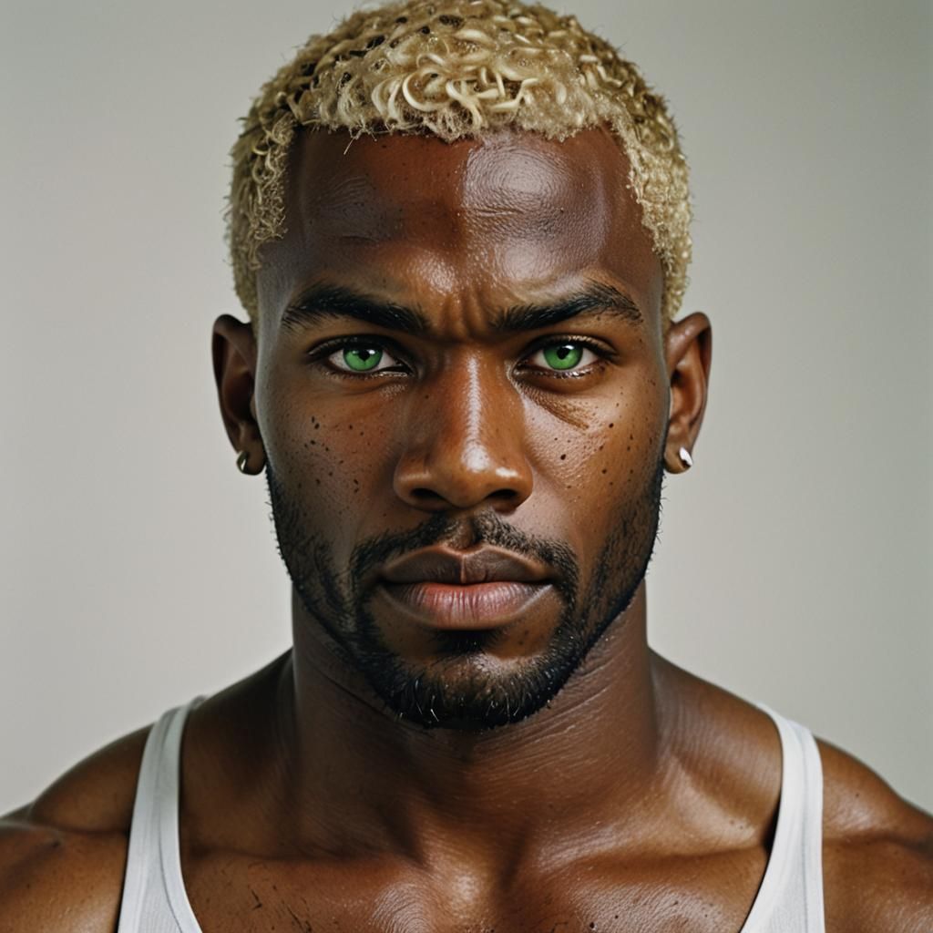 Studio Portrait of a Muscular Man with Tattoos