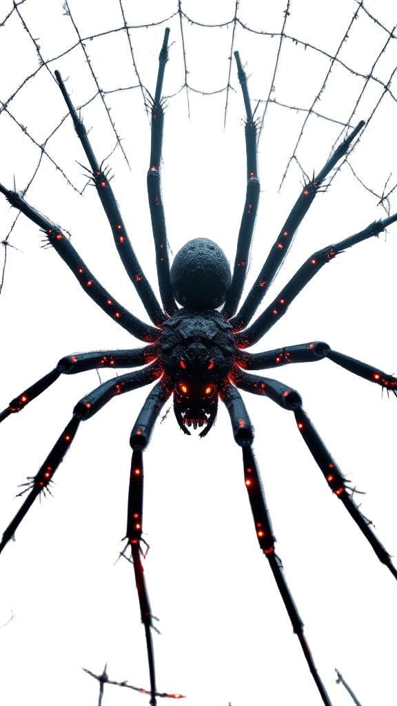 Black Spider on Web in Cyberpunk Style