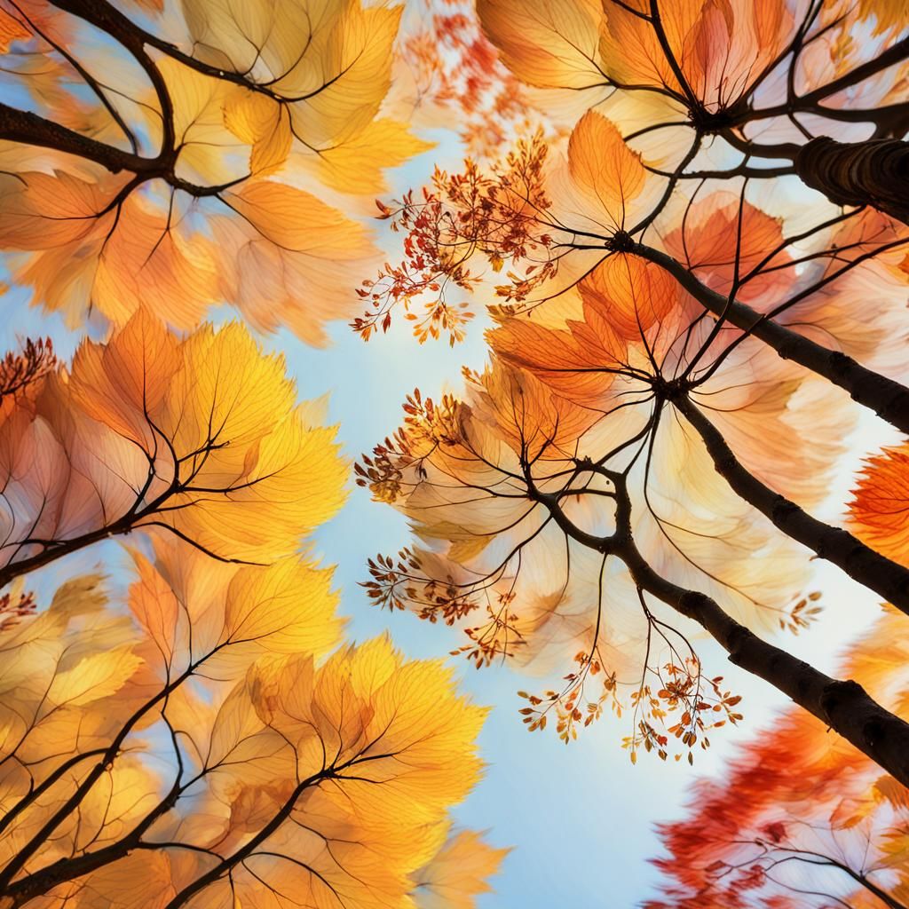 Impressionistic Autumn Leaves Drifting Downward