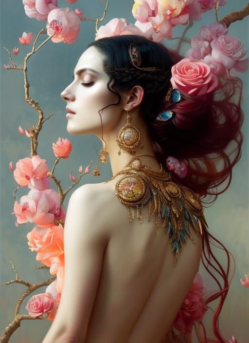 Beautiful Woman Lies on Water: Hyperrealistic Portrait