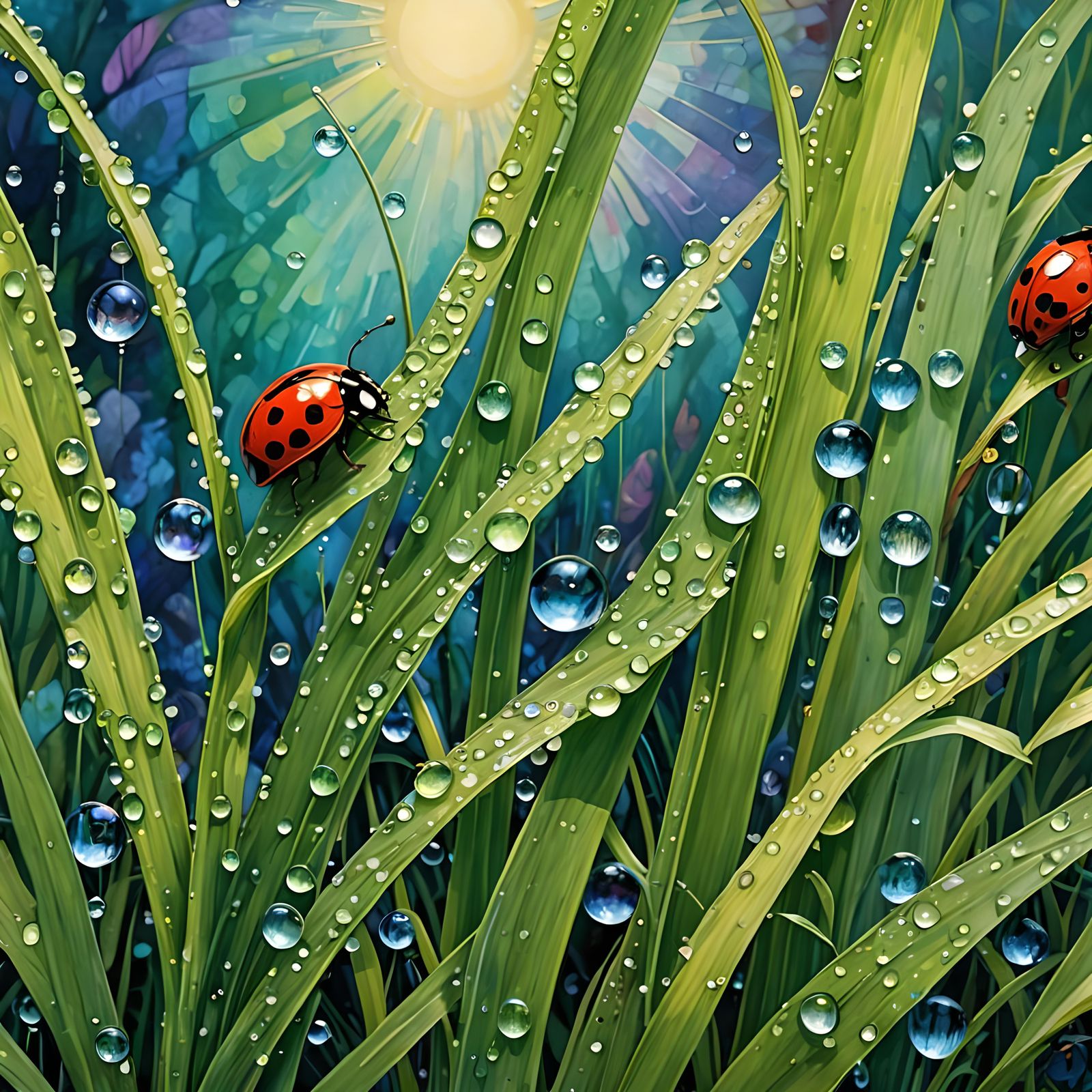 Ladybug in the Dewdrops