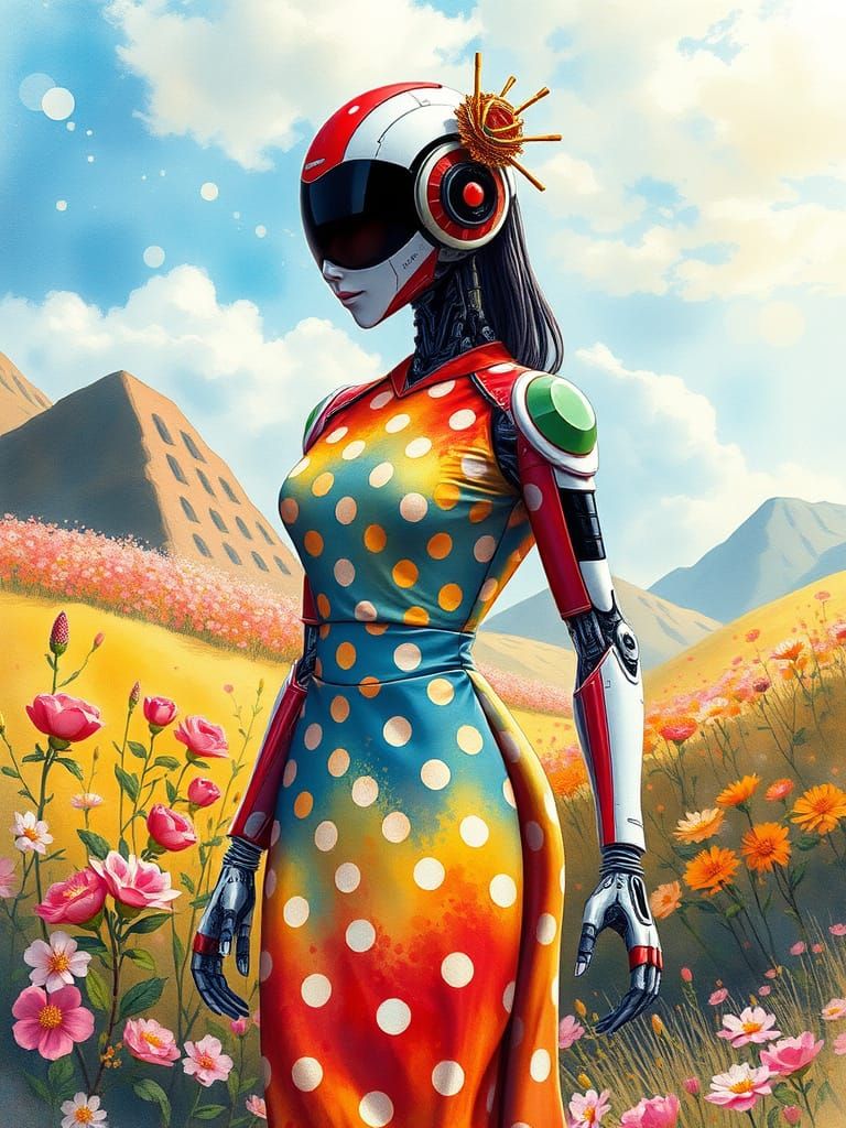 Geisha Android in Polka Dot Landscape, Comic Art