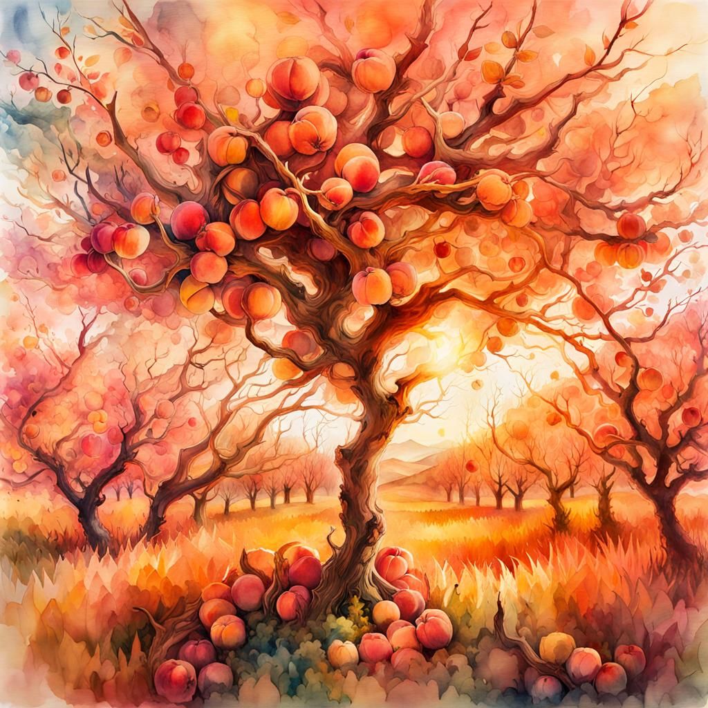 Peach Orchard Double Exposure: Watercolor Autumnscape