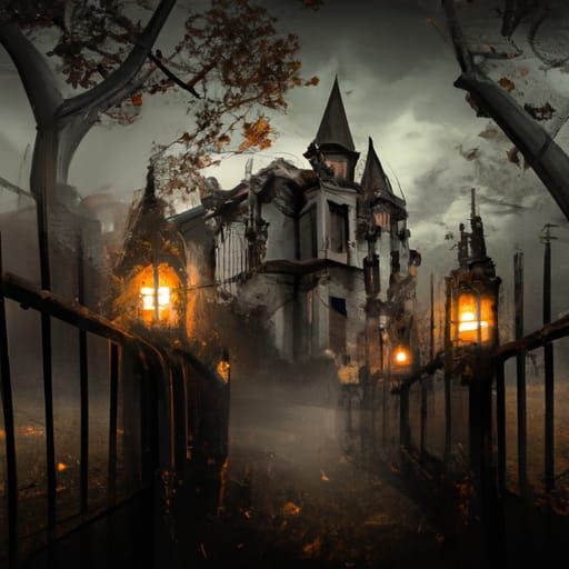 Haunted Mansion with Jack-o-Lanterns, Matte Painting