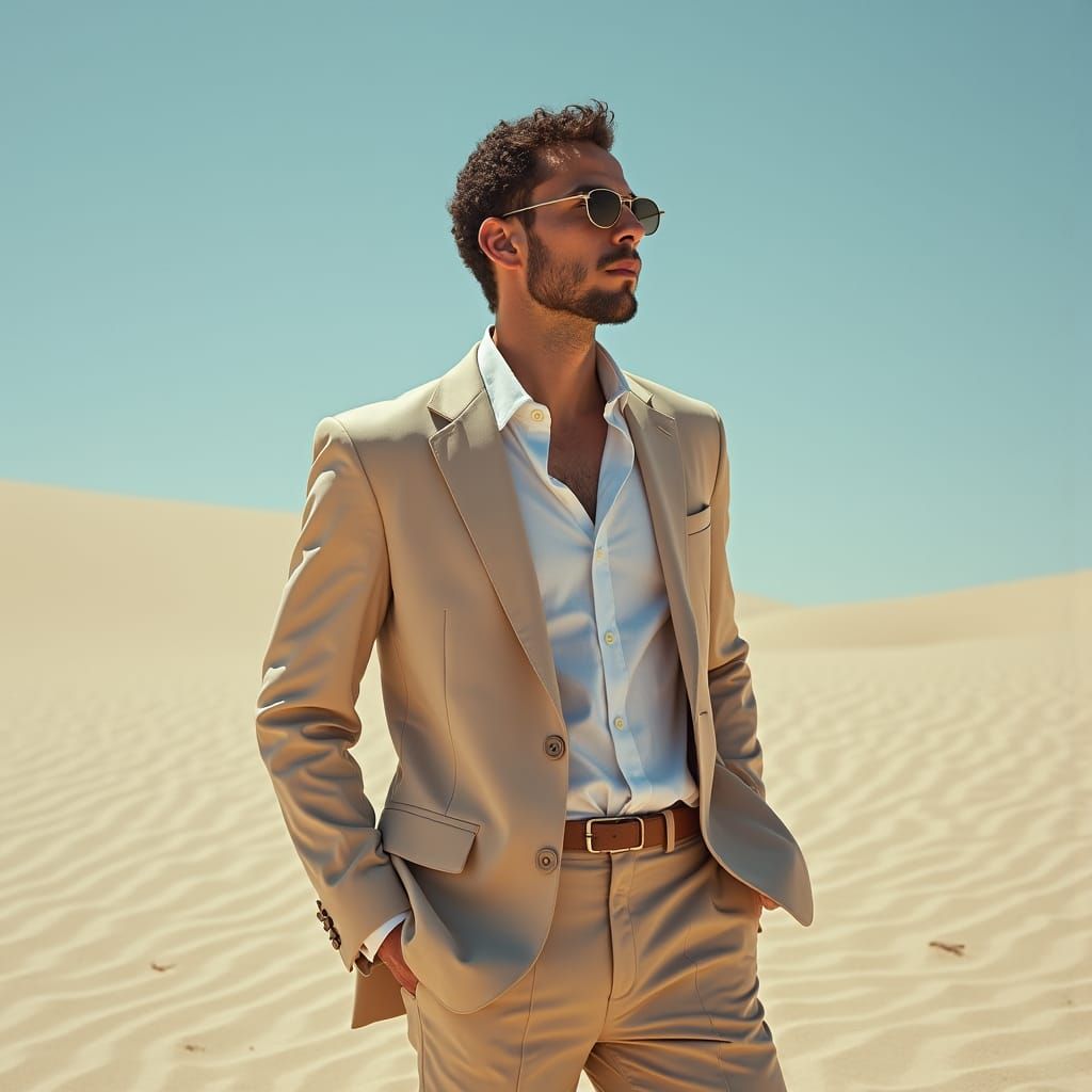 Man Sinking in Sands: Surreal Desert Photo